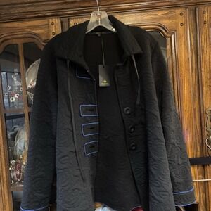 NWT Radzoli Women's Black Quilted Jacket Size Medium Royal Blue Edging Casual